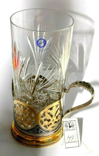 Russian Soviet Ussr 875 Silver Tea Glass Holder Enamel Cup Goblet Kovsh Bowl Egg