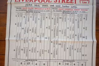 1941 GWR & London Transport Underground Tube Railway Timetable Poster Ealing 3