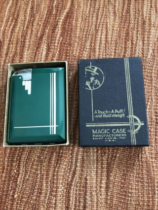 Art Deco 1920s Magic Case Lighter Cigarrette Case Green Silver Saint Louis Mo