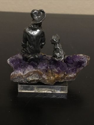 Vintage CURRIER Panning Gold Miner W/Dog Pewter Amethyst Geode Figurine 2” Tall 3