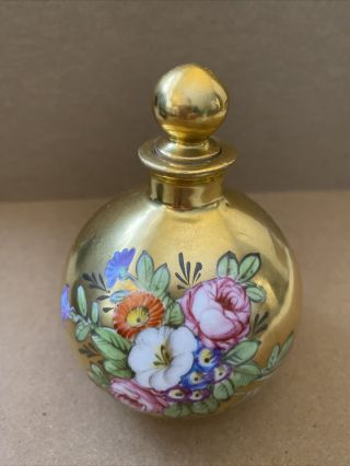 Antique Old Meissen Porcelain 4” Vanity Perfume Bottle Gold Gilt Floral Bouquet