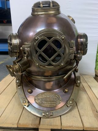 Antique Navy Diving Helmet Scuba Deep Sea Brown Mark V Boston Divers Helmet 18 "