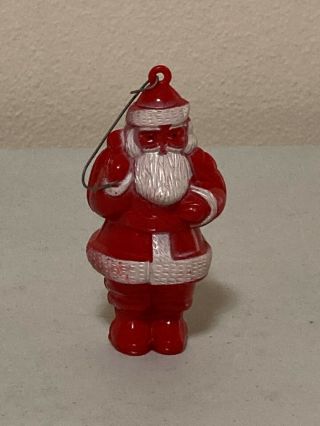 2 Matching Vintage Hard Plastic Santa Claus Christmas Ornaments Irwin