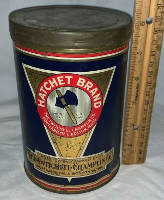 Antique Hatchet Brand Coffee Tin Litho 1lb Can Portland Me Boston Ma Grocery Old