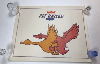 Vintage Fly United Airlines Poster 1970s Geese Promotional Ad 25”x 19”