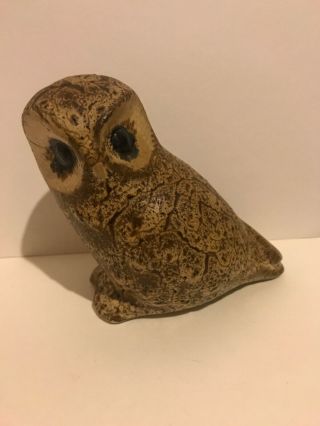 Vintage Pigeon Forge Pottery Speckled Brown Lava Glazed Owl 4 ¼tall Mid Century