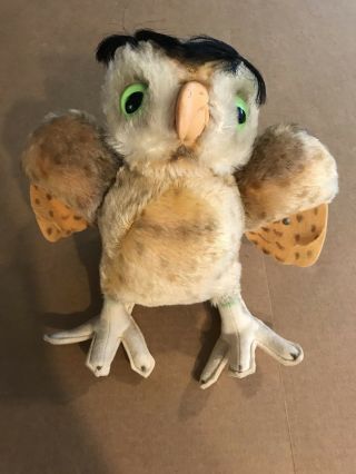 Steiff Vintage Wittie Owl Mohair Felt Large 22cm 9 " Green Glass Eyes 1960s No Id