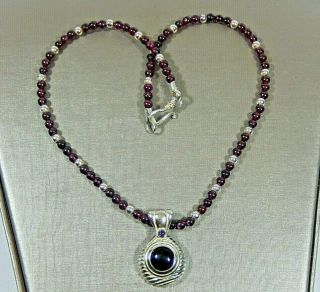 Vtg C^a Chateau D " Argent 925 Sterling Silver Garnet Bead Necklace With Pendant