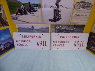 Vintage California Historical Vehicle License Plates Pair Nos Ford Chevy Vw Gto