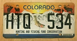 Colorado Hunting Fishing Conservation License Plate " Htq 534 " Fish Deer Elk