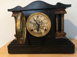 Antique Sessions 4 Column Mantle Clock Great With Key 8 Day