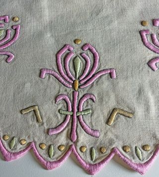 Antique Arts And Crafts Circular Embroidered Table Mat Cover Vv999