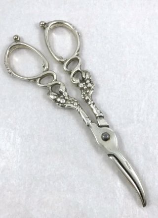 Antique Solid Sterling Silver Grape Shears Scissors