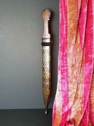 Old North African Tuareg / Berber Sword Dagger With Inlaid Redwood Sheath