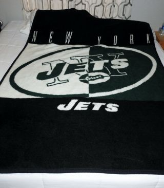 Vintage Biederlack York Jets Throw Blanket Made In Usa 54 X 76 Fleece