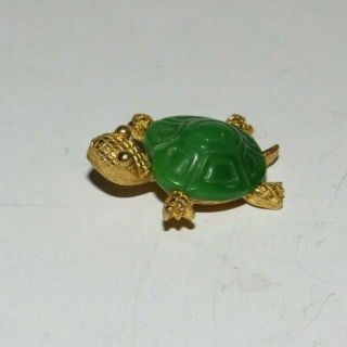Crown Trifari Vintage Turtle Sash Pin Green Enamel Figural Signed Brooch