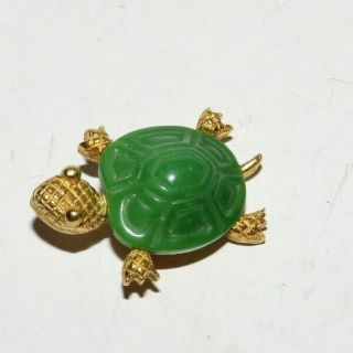 CROWN TRIFARI Vintage TURTLE Sash PIN Green Enamel Figural Signed BROOCH 2