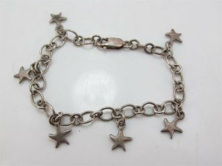 Vintage Sterling Silver 925 Bracelet With Star Charms 7 inches 10.  3 grams 2