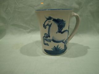 Vintage M A Hadley Blue Horse Pottery Mug Large 12oz Flare Design