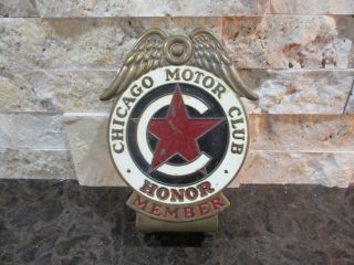 Vintage Chicago Motor Club Honor Member License Plate Badge Topper