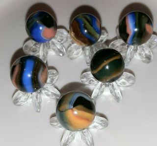 Vintage Peltier Marbles Mcs (multi - Colored Swirl) 6 Vintage Toy Marbles 5/8 "