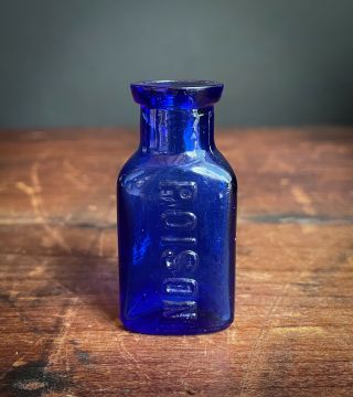 Small Antique Owl Drug Company Cobalt Blue Poison Bottle - 2 1/8 