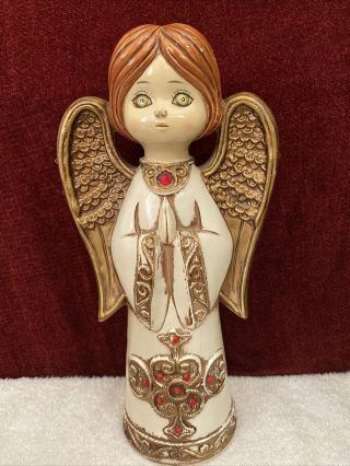 Vintage Paper Mache Christmas Angel 1960s With 10 Red Rhinestones 10 1/2 ".  1968
