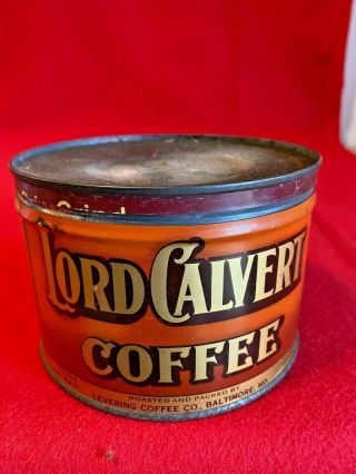 L4) Vintage Lord Calvert Coffee Tin Can Levering Coffee Co Baltimore Md Sgin