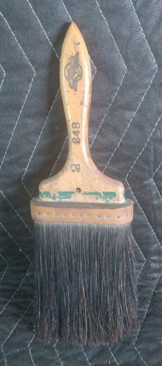 Vintage Morck Paint Brush Paintbrush 5 " Pure Bristles Wood Handle Leather 248
