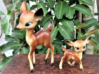 2 Vintage Celluloid Plastic Bambi & Fawn Christmas Reindeer Figurines Hong Kong