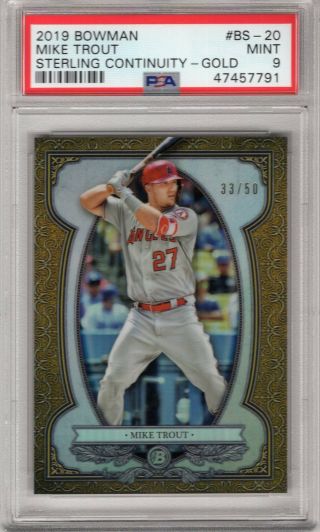 Mike Trout 2019 Bowman Sterling Gold Refractor 33/50 Psa 9 Angels