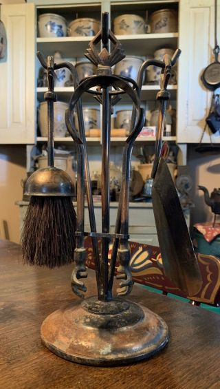 antique fireplace tool set flashed copper deco 2