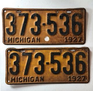 Vintage Prohibition Era Michigan License Plate Set 1927 (373 - 536)