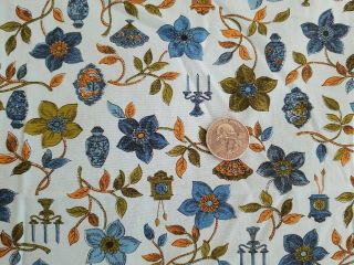 Vintage Fabric Cotton Blue Taupe Flowers 9.  5 Yards