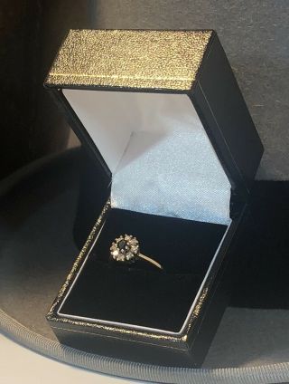 Antique Vintage 9 Carat Gold Diamond Sapphire Engagement Dress Ring Size L
