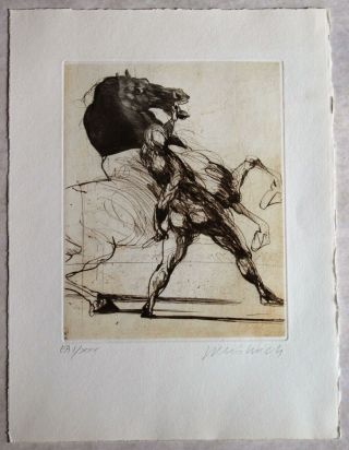 Antique French Claude Weisbuch Artist Proof Signed Etching Print,  Horse & Rider