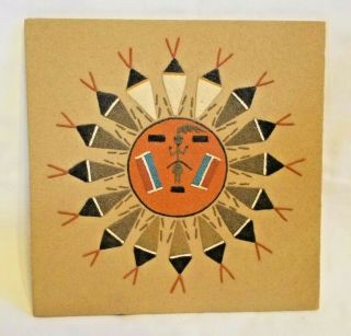 Vintage Navajo Native American Sand Painting " Sun & Eagle " Wall Art 12x12 Tile