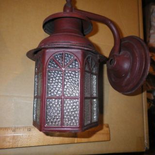 Vintage Arts Crafts Mission Style Copper Porch Light Sconce Slagg Glass 6 Sides