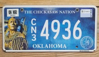 Oklahoma Expired 2012? " The Chickasaw Nation " License Plate 4936 - Flat