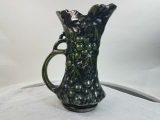 Vintage Mccoy Antiqua Grape Pitcher 641 Vase With Black Silver Over Green Glaze