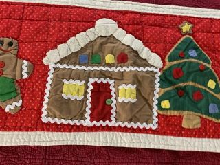 Vintage Hand Quilted Gingerbread House Christmas Quilt Table Runner 15 X 69 " 70