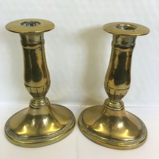Antique Georgian Regency Design Brass Candlesticks 16cm High