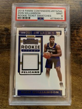 2019 - 20 Panini Contenders Zion Williamson Rookie Ticket Swatches Psa 9 Rts - Zwl
