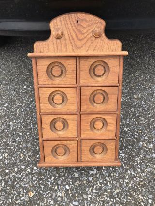 Chestnut? Wood 8 Drawer Spice Cabinet Antique Box Cupboard Apothecary 18” X10”