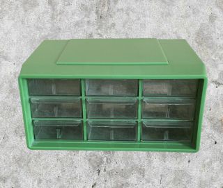 Vintage Akro - Mills Avocado Green Mcm 9 Drawer Storage Organizer Cabinet Bin A69