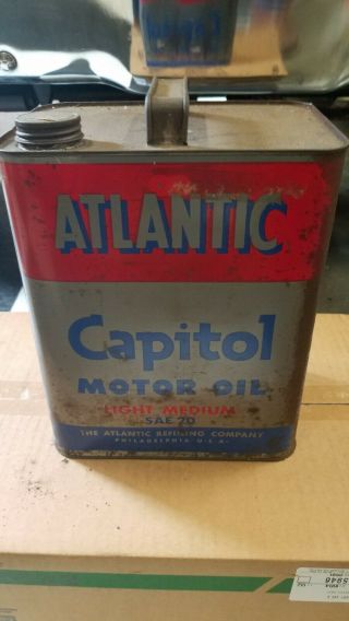 Vintage Atlantic Capitol Sae 20 Motor Oil 2 Gallon Can/tin