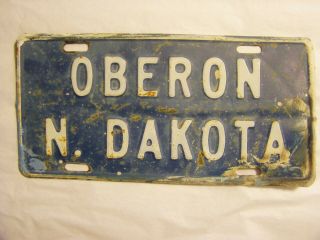Rare Vintage Oberon North Dakota Automobile License Plate Advertising Sign
