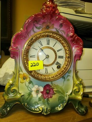 220 Antique Ansonia Royal Bonn Porcelain / China Clock " La Rambla "