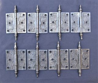 Set Of 8 Matching Antique Cast Iron Victorian Steeple Door Hinges