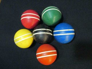 Set Of 6 3.  5 " Vintage Wood Croquet Balls Two Stripes & Ribbed - 6 Colors